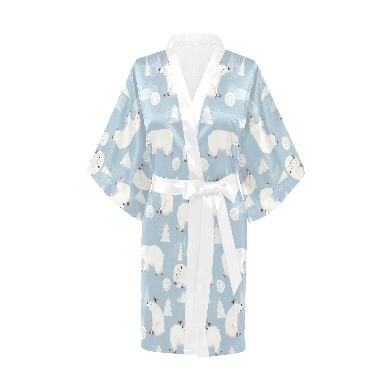 Cute polar bears Christmas decoration pattern Women's Short Kimono Robe