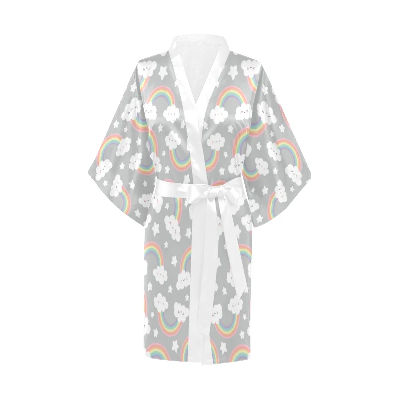 Cute rainbow clound star pattern Women's Short Kimono Robe