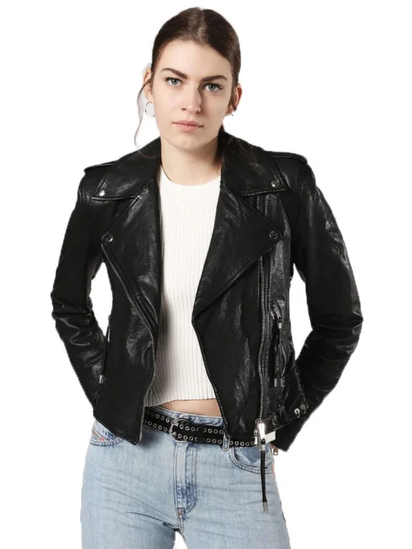 Women Real Lambskin Leather Biker Jacket KW523