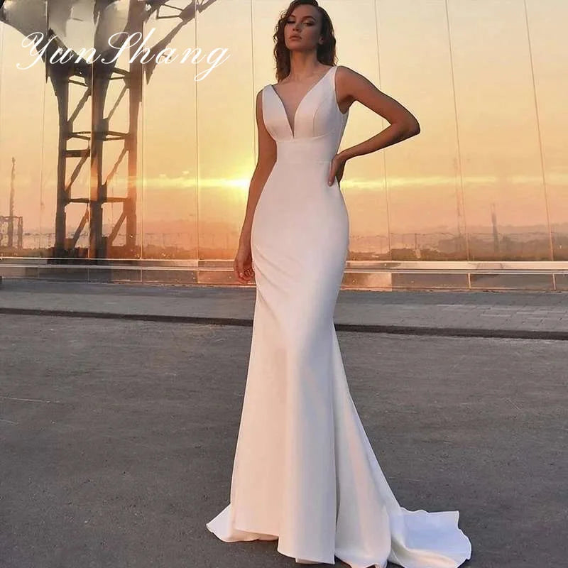 Mermaid Wedding Dresses Women Open Back V-Neck