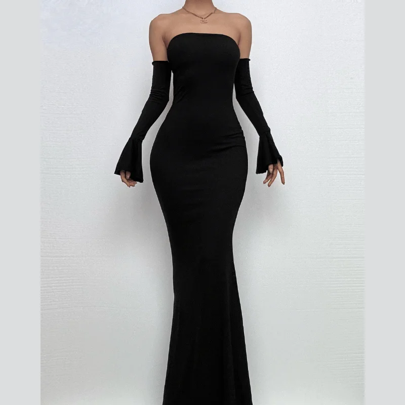 Gloves off shoulder backless tube maxi dress