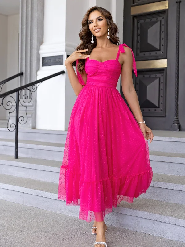 Pink Whimsy Spotted Tulle Evening Dress