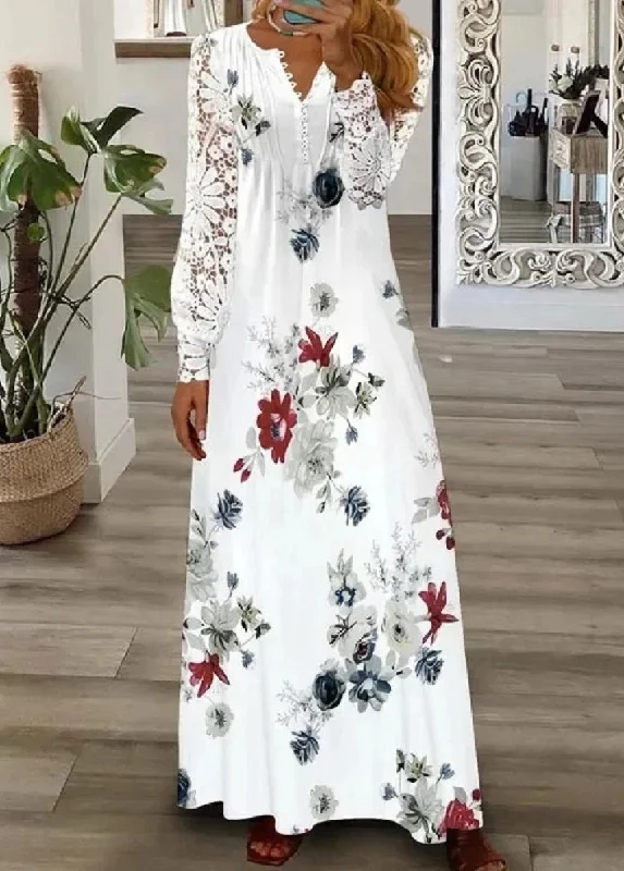 Fashionable hollow lace long dress