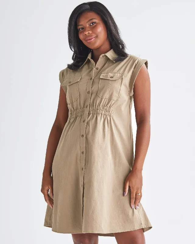 Kaya Maternity Safari Shirt Dress In Beige