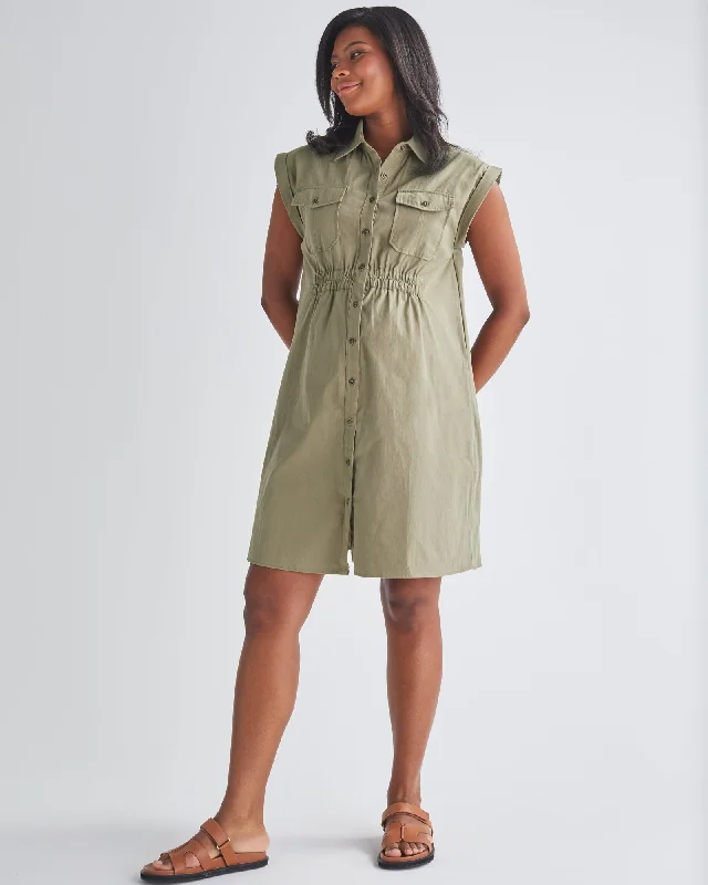 Kaya Maternity Safari Shirt Dress In Khaki