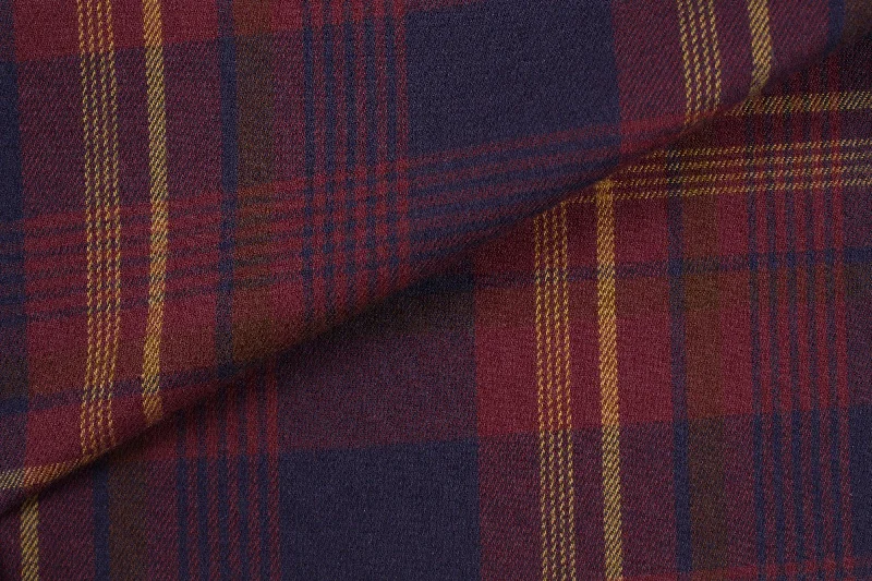 Organic Cotton Flannel Shirting - Burgundy / Blue Checks (1 Mt Remnant)